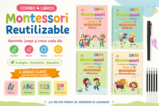 COMBO DE LIBROS MONTESSORI REUTILIZABLES  - 4 en 1